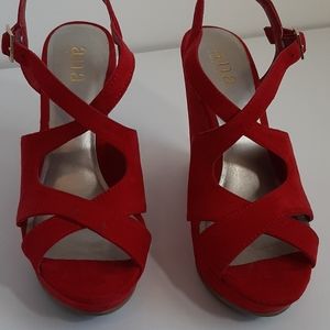 A.N.A. red strappy suede wedges